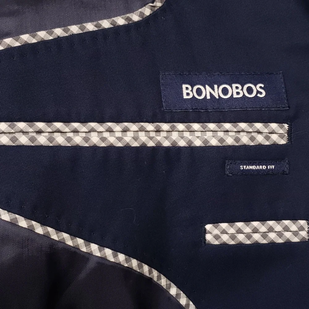 Bonobos Blazer Mens 46R Navy Blue Cotton Standard Fit Partially Lined Sport Coat
